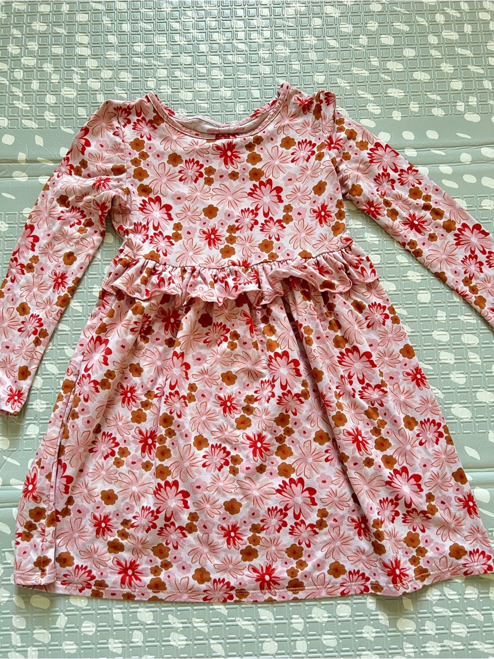 Pink Floral Long-Sleeve Kids Dress